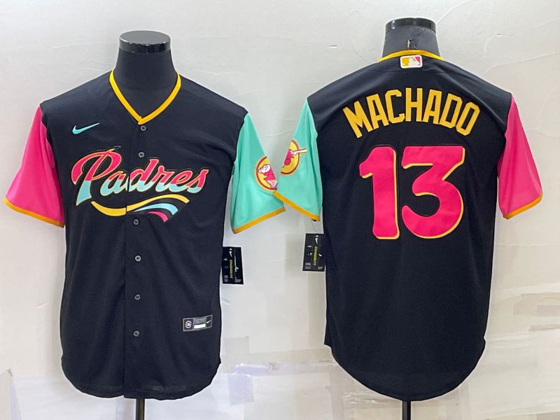 Men San Diego Padres 13 Machado Black City Edition Nike 2022 MLB Jerseys